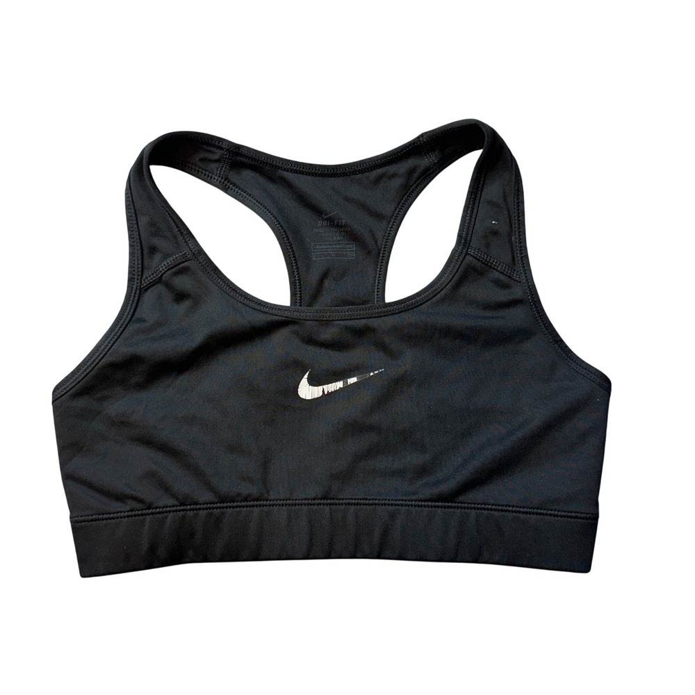 Nike Sports Bra Womens Small Black Dri-FIT Racerback Swoosh Athletic Gym Workout